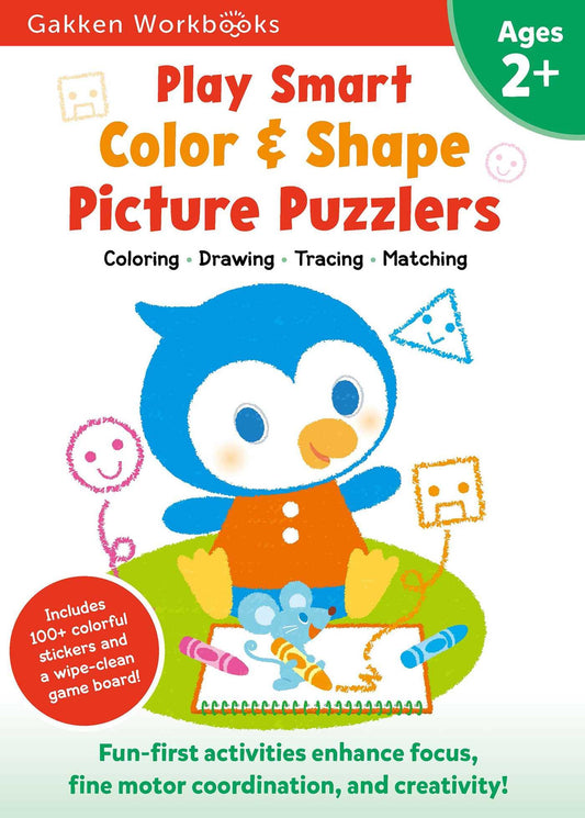 Play Smart Color & Shape Picture Puzzlers Age 2+: Preschool Activity Workbook with Stickers for Toddlers Ages 2, 3, 4: Learn Using Favorite Themes: Coloring, Shapes, Drawing (Full Color Pages) - 5215