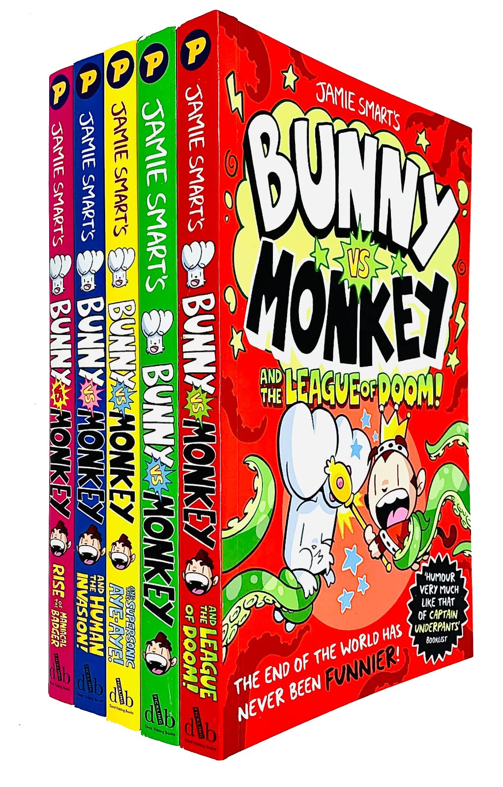 Bunny vs Monkey 5 Books Collection Set by Jamie Smart (Bunny vs Monkey, Bunny vs Monkey and the Supersonic Aye-aye, The Human Invasion, Rise of the Maniacal Badger & the League of Doom!) - 5990