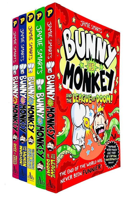 Bunny vs Monkey 5 Books Collection Set by Jamie Smart (Bunny vs Monkey, Bunny vs Monkey and the Supersonic Aye-aye, The Human Invasion, Rise of the Maniacal Badger & the League of Doom!) - 5990