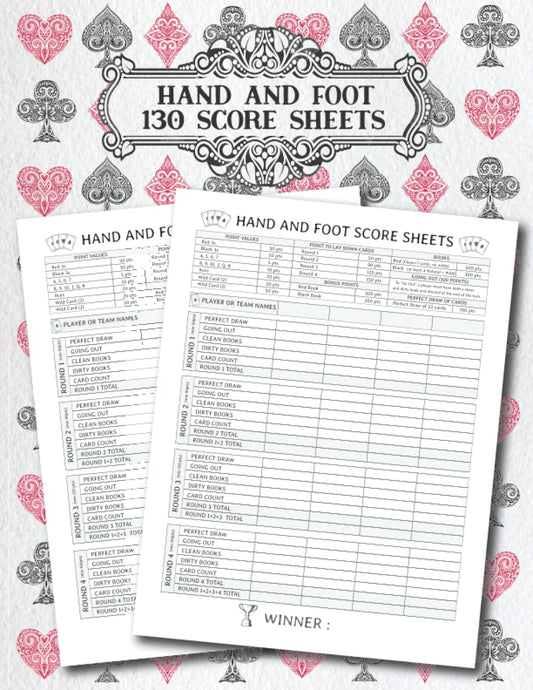 Hand and Foot Scorekeeping Book with Rules: Large Score Sheets Game Pads - 1645