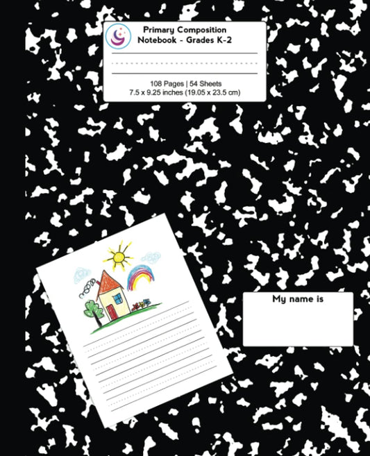 Primary Composition Notebook: Black Marble, Grades K-2 Kindergarten Writing Journal