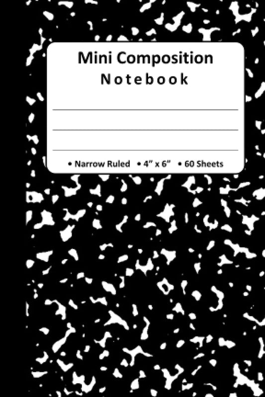 Mini Composition Notebooks: Narrow Ruled Mini Comp Books, Lined Journal Notebook for Kids, College Students, Small Pocket Size 6.0 x 4.0 in, 60 Sheets / 120 Pages - Marble Black Cover - 5207