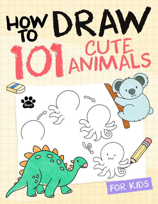 How To Draw Animals For Kids: Simple And Easy Drawing Book To Learn How To Draw Dog Cat Lion Elephant Dolphine and More Step By Step For Kids - 8581