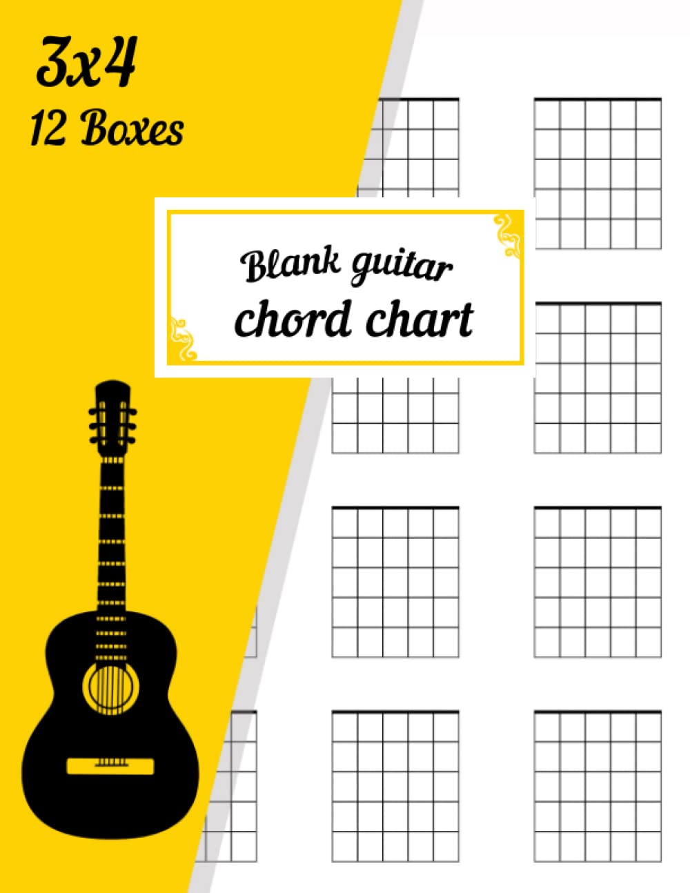 Blank Guitar Chord Chart: Guitar Chord Diagram Notebook For Guitarists / 100 Pages 12 Chord Boxes Per Page 5 Frets Per Box - 3686