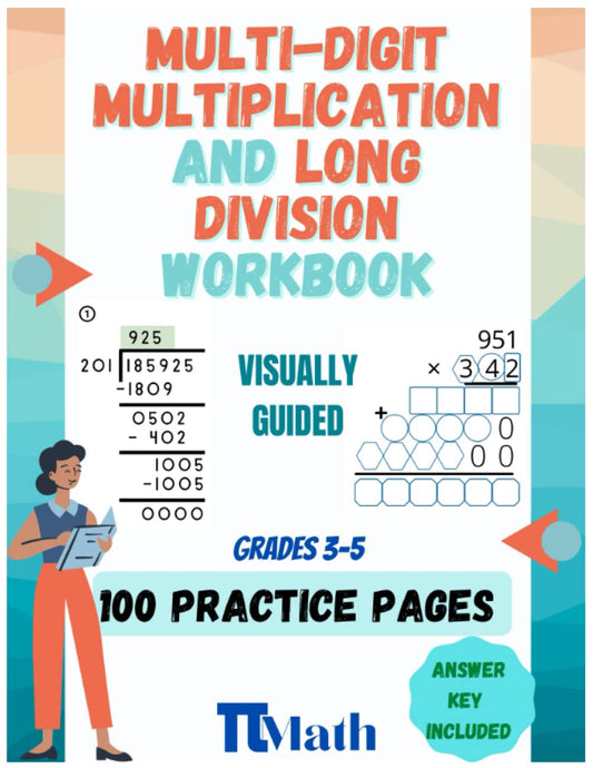 PI MATH 100 practice pages of multi-digit multiplication and Long Division Workbook Grades 3-5: Master multiplication and Long Division, Reproducible ... Guided Gridlines, Answer Key and Examples. - 4954