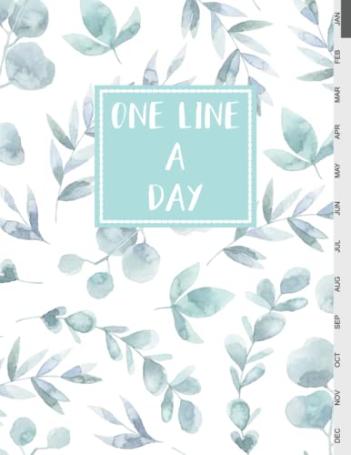 One Line a Day: A Big 5-Year Memory Journal size 8.5x11 inches, 380 pages, with monthly tabs, Flower Cute Turquoise Watercolor Painting Botanical on Cover - 1437