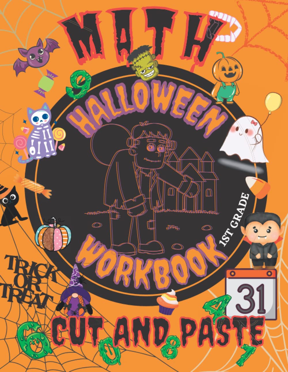 Halloween Math Workbook Addition: Cut and Paste Workbooks 1st Grade, Cut And Paste Scissor Skills, Halloween Gift Classroom Halloween Books, Classroom Birthday Gifts for Elementary - 6122