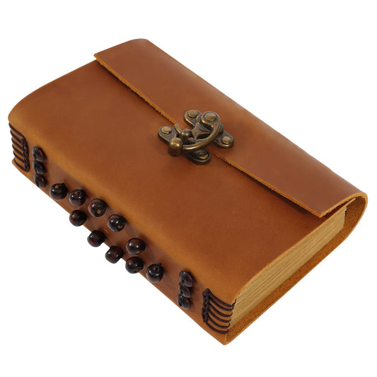 Handmade Leather Journal Notebook Vintage Diary Notepad for Men &Women With Maple Beads Decorated the Spine, Antiqued Paper Perfect fo Drawing Sketching pincheson (Middle7.5" X 5.2" X 2.2", yellow) - 1672