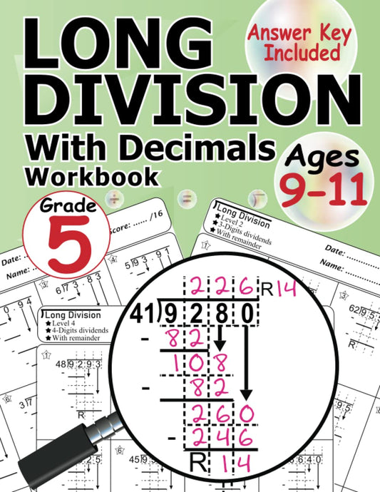Long Division With Decimals and Remainders Grade 5: (100 Scaffolded Practice Worksheet) Dividing Multi-digit & Big Numbers With Examples and Answer ... Remainders For Kids Ages 9-11 KS2 Year 5 - 956