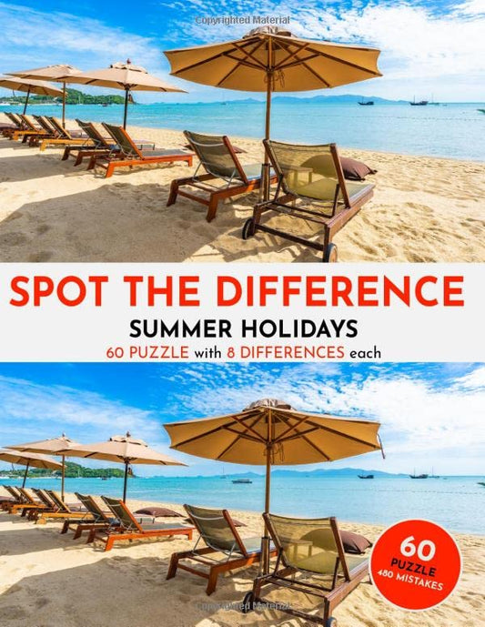Spot the Difference Book for Adults & Teens - Summer Holidays - 60 Picture Puzzles - 8 Mistakes each - 6998
