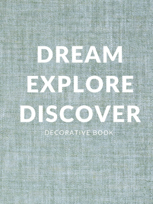 Dream Explore Discover Decorative Book: Elevate Your Interior Design or Home Decor With a Modern Dot Grid Journal for Shelf or Coffee Table Aesthetic Display (Photographed Linen Fabric) - 5166