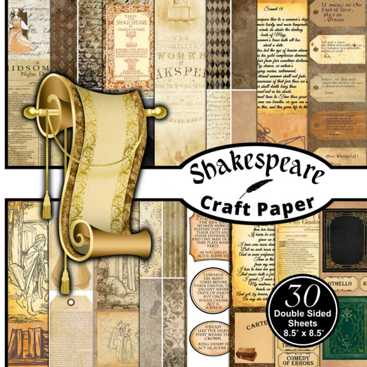 Shakespeare Craft Paper: Decorative Scrapbook and Craft Paper. 8.5 x 8.5 inches, 15 styles, 30 double-sided sheets. - 8769