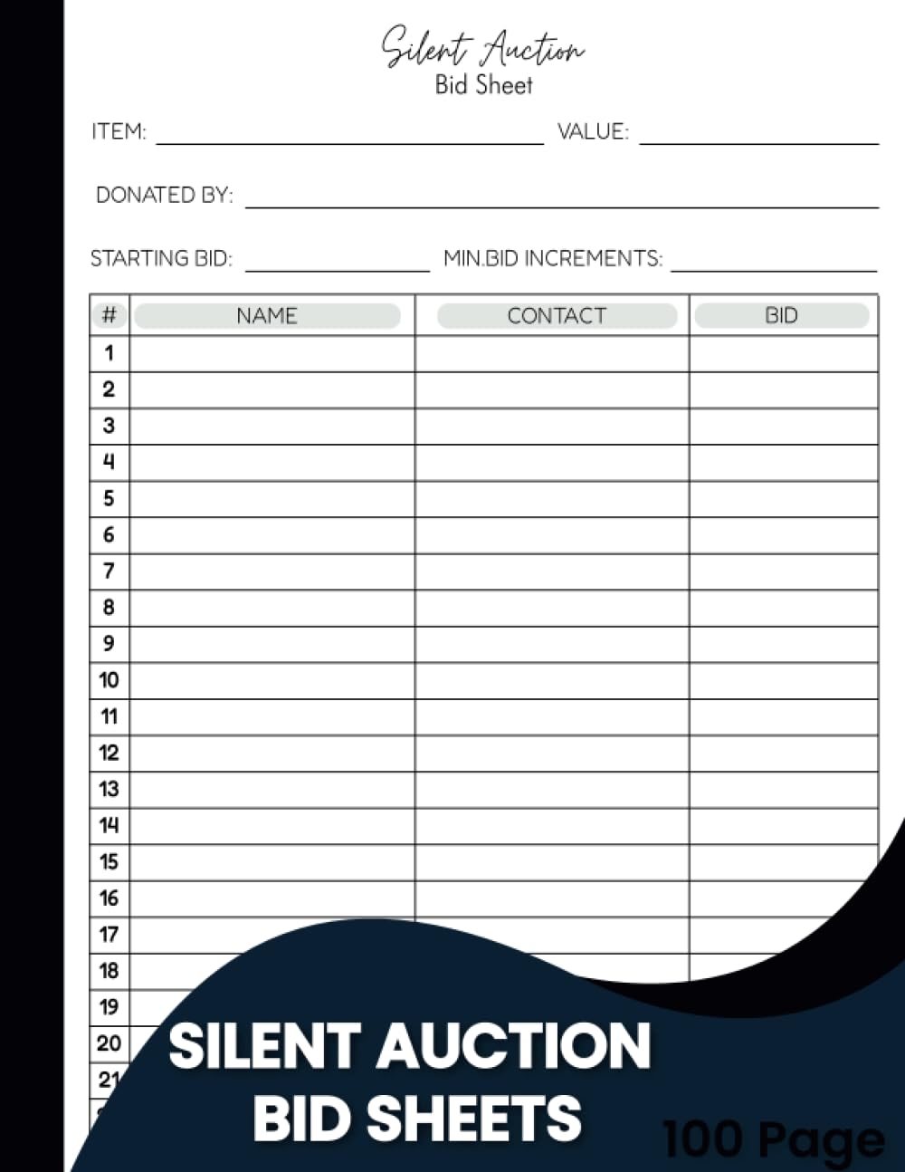 Silent Auction Bid Sheets: Streamline Bidding with Comprehensive Bidding Sheets | Charity Auction Bid Tracking, and Planning Tools|100 Page Auction Bid Form | 8.5*11 inches - 7311