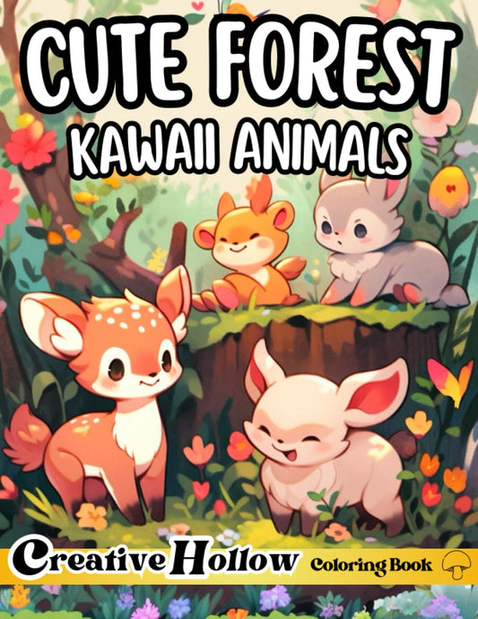 Cute Forest Kawaii Animals Coloring Book: 25+ Adorable Kawaii Animal Illustrations with Full Page Nature Scenery - For Adults & Teens Relaxation (Creative Hollow Cute Animals Coloring Books) - 391