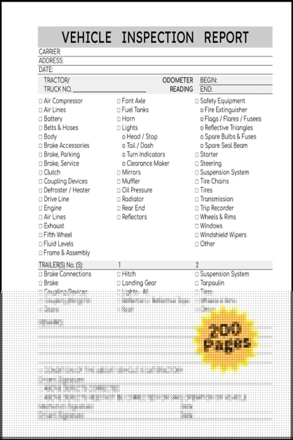 Driver Vehicle Inspection Report Book: Daily Vehicle Inspection Checklist Log Book for Drivers and Truckers, 200 Single-Sided Sheets - 5618