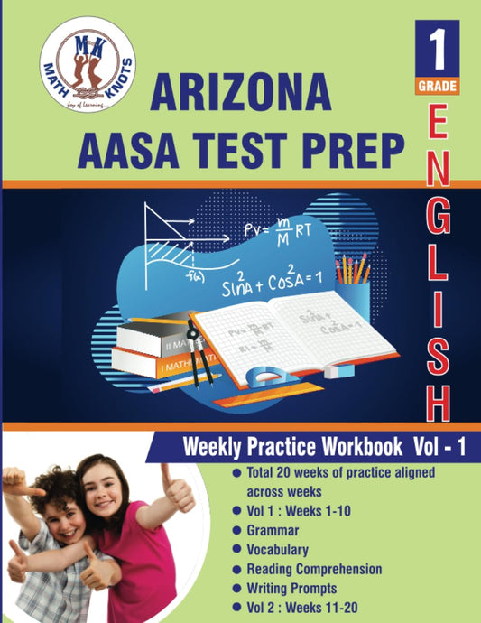 Arizona : 1st Grade ELA Test Prep : Weekly Practice Work Book , Volume 1: ( weeks : 1 - 10 ) (Arizona State Test prep by Math-Knots) - 7010