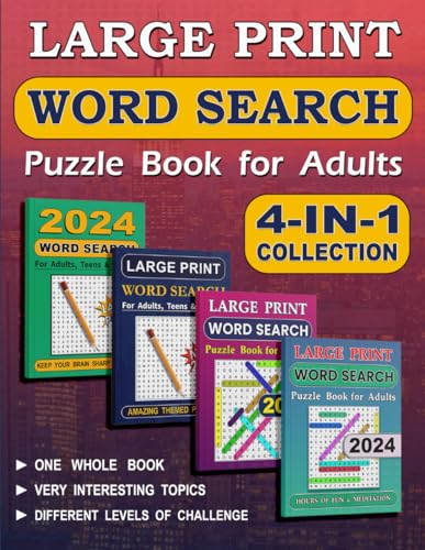 4-IN-1 Word Search Puzzle Book for Adults: Word Search Books for Adults Large Print. Brain Game & Activity Book for Adults, Teens & Seniors. - 3230