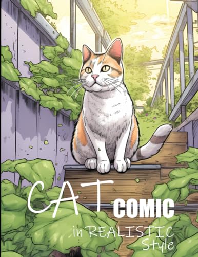 Cat Comic in realistic style: Cat Coloring Book for Adults: Realistic illustrations of one of the most beloved pets. Comic book style, no speech bubbles. - 2778