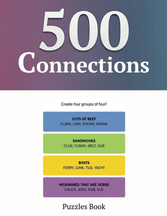 Connections Puzzles Book: 500 Puzzles, A challenging game to generate four groups of four words that share something in common, Puzzles and Solutions. - 8106