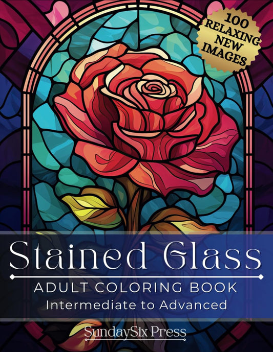 STAINED GLASS Adult Coloring Book : 100 Relaxing New Images: 100 Stunning Stress Relief Patterns, Mandalas, Animals, Flowers, & Designs - 6129