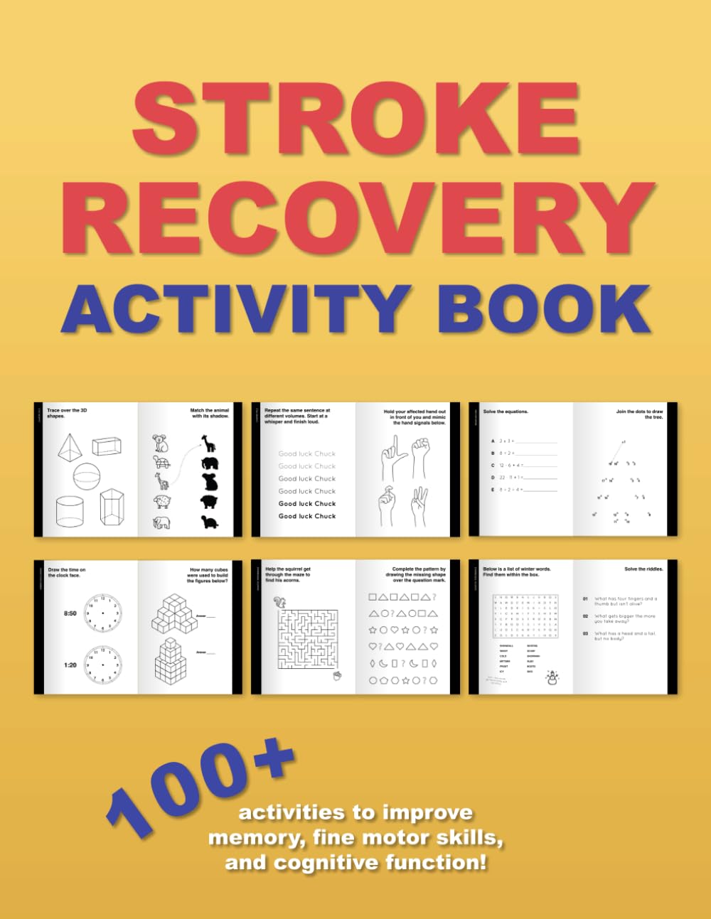 Stroke Recovery Activity Book – 100+ Puzzles for Traumatic Brain Injury & Aphasia Rehabilitation: Fun stroke recovery workbook with tracing, memory games and more. Great gift for stroke recovery!