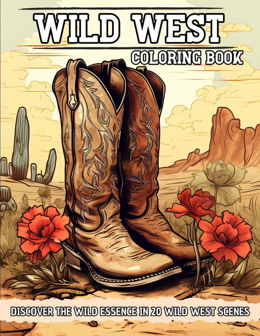 Wild West Coloring Book For Adults: 20 Western Themed Designs for Relaxation and Stress Relief - 9003
