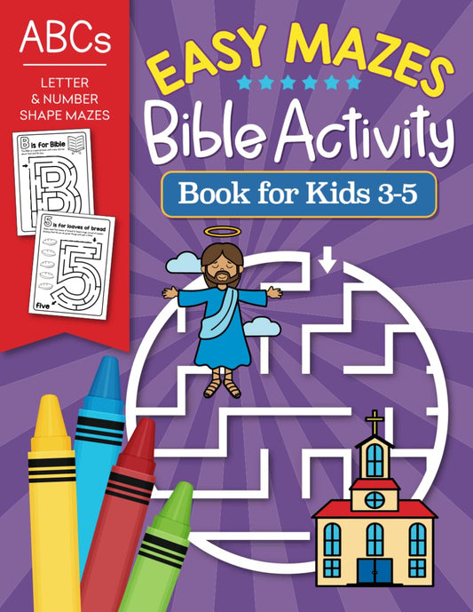 Easy Mazes Bible Activity Book for Kids 3-5: Letter & Number Shape Mazes - 3126