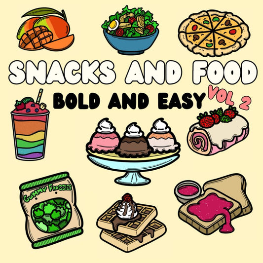 Snacks and Food Coloring Book: Volume 2 Bold and Easy Designs for Adults and Kids (Bold and Easy Coloring Books) - 3746
