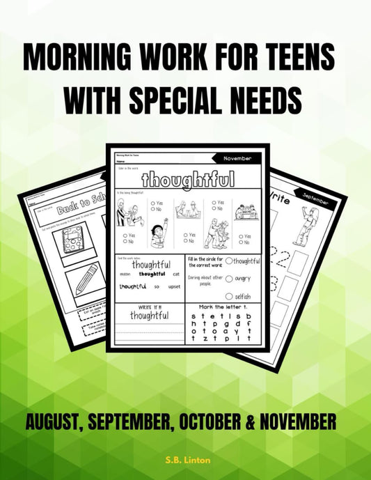 Morning Work for Teens With Special Needs Workbook: August, September, October & November - 7495