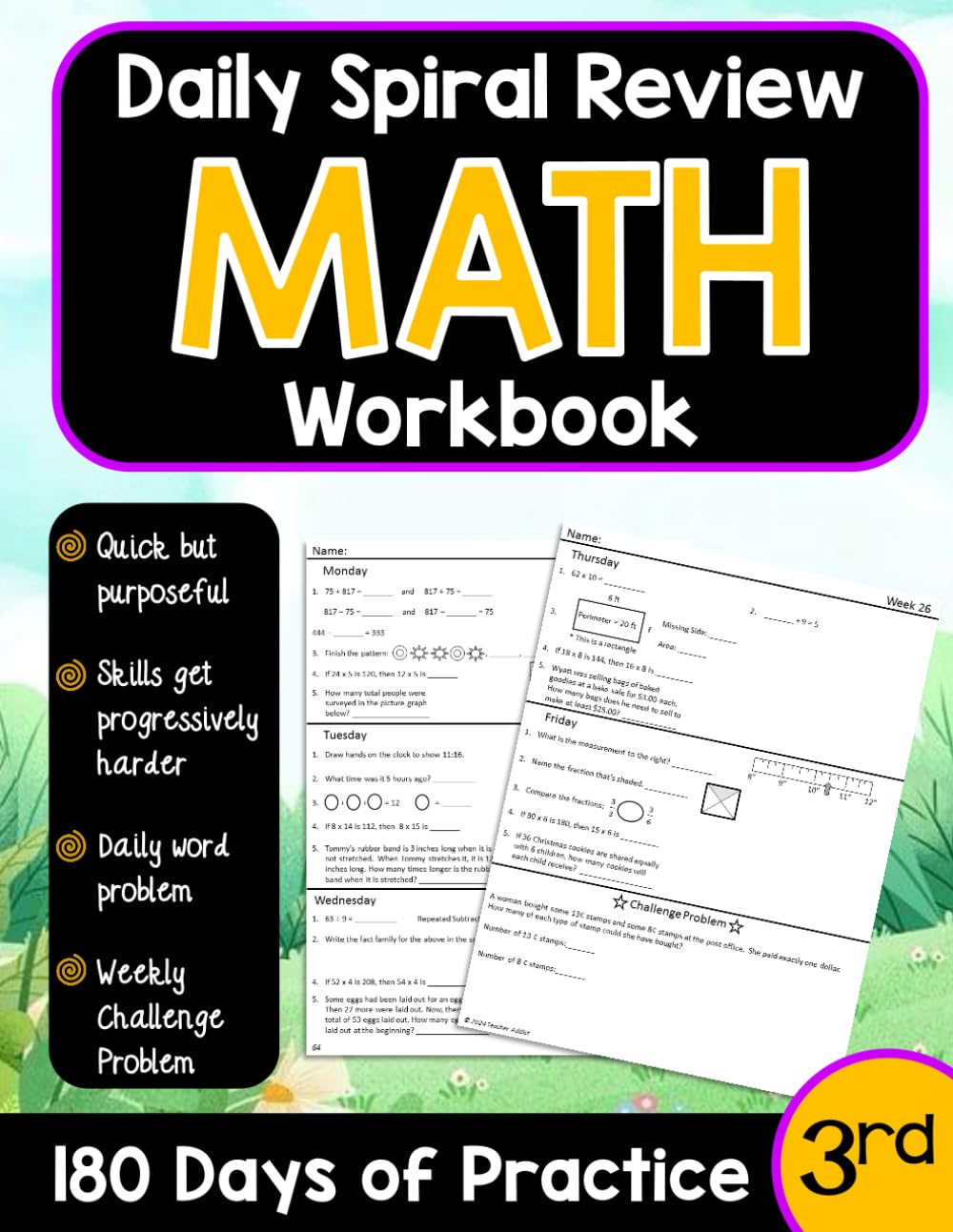 Daily Spiral Review Math Workbook for 3rd Grade: 180 Days of Practice (Daily Spiral Review Math Workbooks) - 1606
