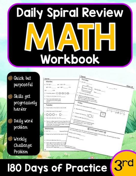 Daily Spiral Review Math Workbook for 3rd Grade: 180 Days of Practice (Daily Spiral Review Math Workbooks) - 1606