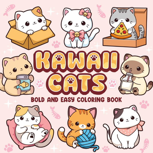 Kawaii Cats Bold and Easy Coloring Book: Cute And Adorable Minimalist Cats Designs Simple Art Coloring Page For Kids And Adults - 5590