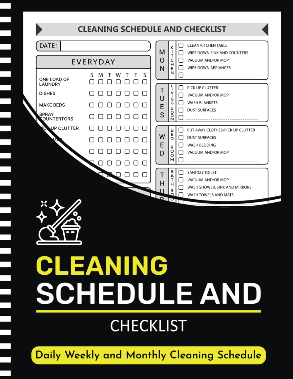 Cleaning Schedule and Checklist: Daily Weekly and Monthly Household Cleaning Schedule, Housekeeping Checklist Planner, and Organizer ( 105 Pages "8.5X11" Inches ) - 4122