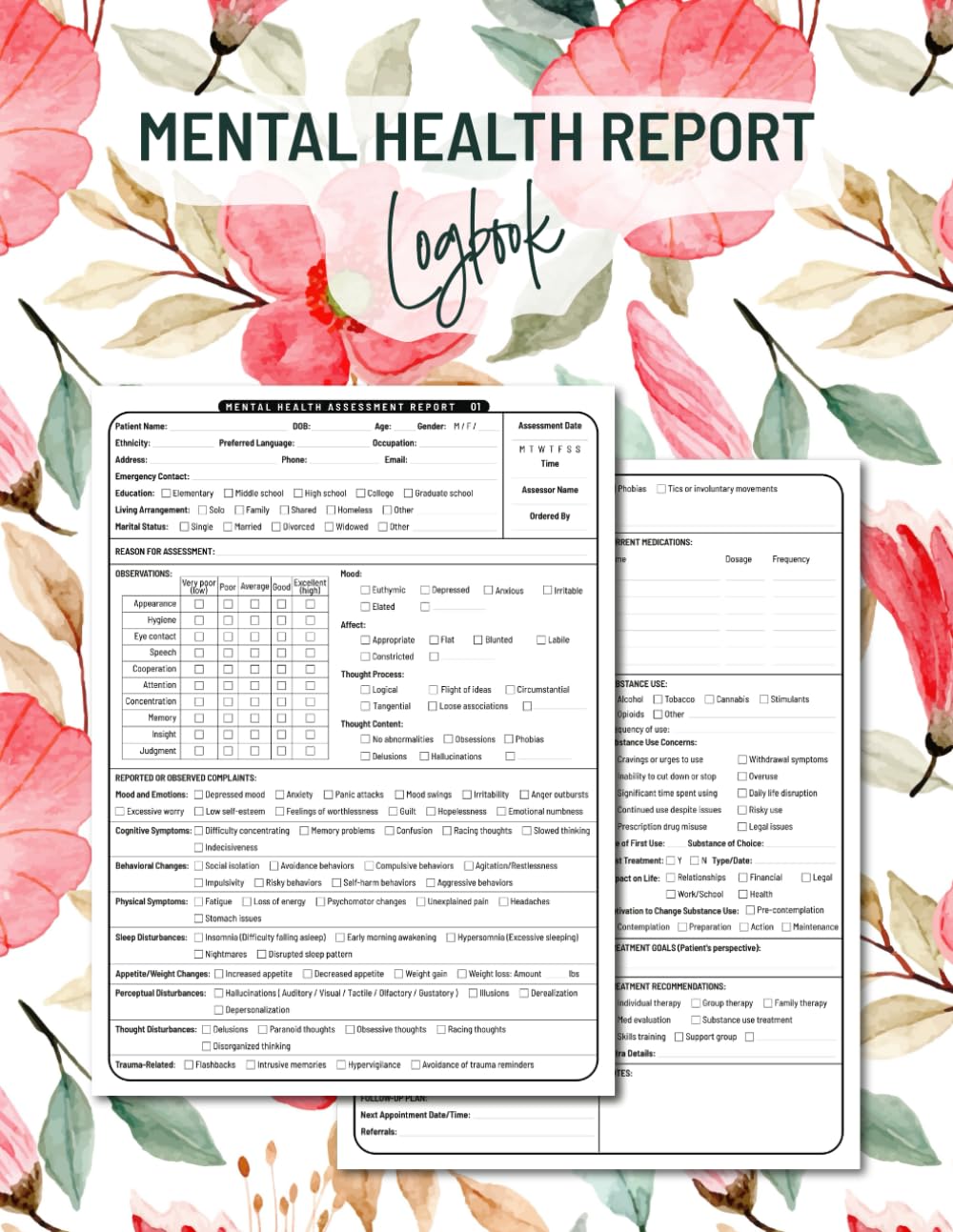 Mental Health Report Logbook: Organized Templates for Assessment and Documentation - 5145