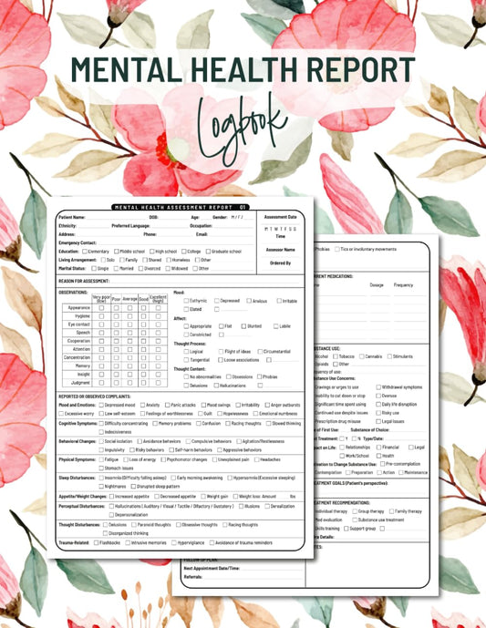 Mental Health Report Logbook: Organized Templates for Assessment and Documentation - 5145