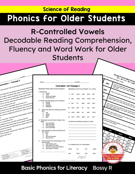 R-Controlled Vowels Decodable Reading Comprehension, Fluency and Word Work for Older Students (Phonics Practice for Older Students) - 3863