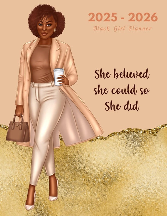 2025-2026 Black girl planner She Believed She Could So She did: US Holidays and Inspirational Quotes with Yearly Goals, Vision Board and Habit Tracker - 3997