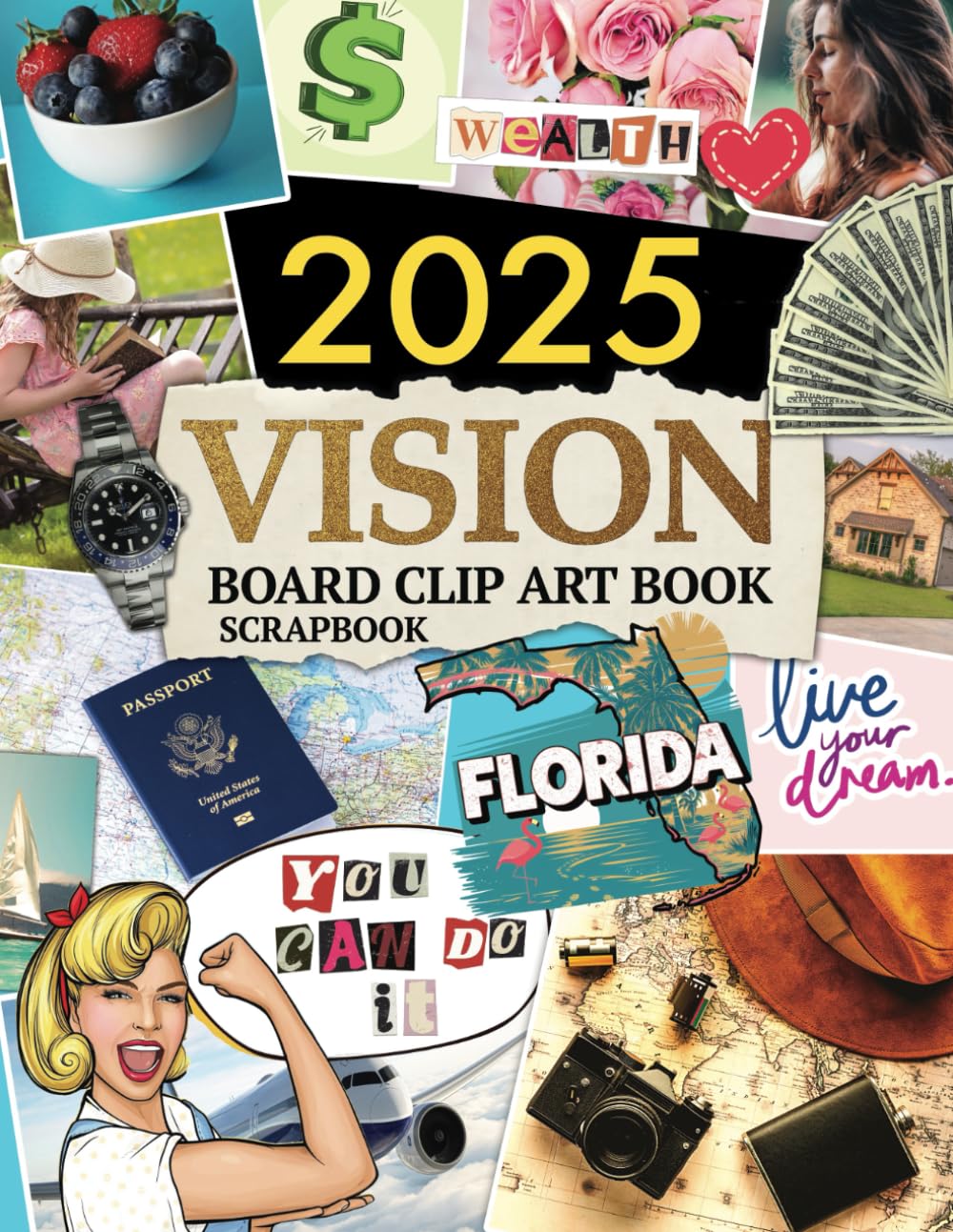 Vision Board Clip Art Book 2025 Scrapbook With Positive Affirmations - 5063