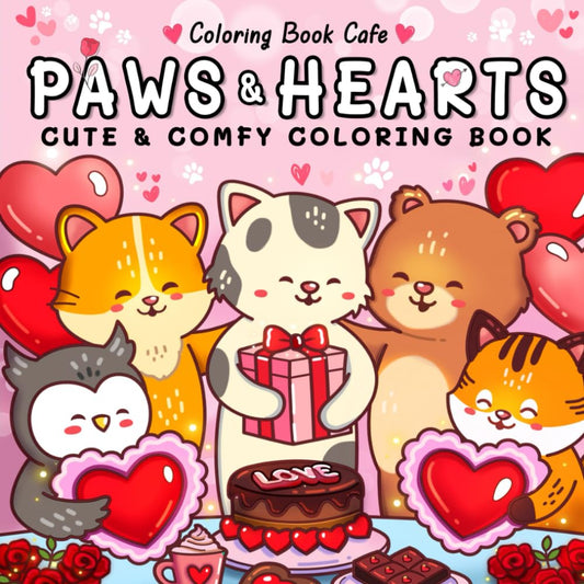 Paws & Hearts: Coloring Book for Adults & Teens Featuring Cozy Love Scenes with Adorable Animal Characters - 6050