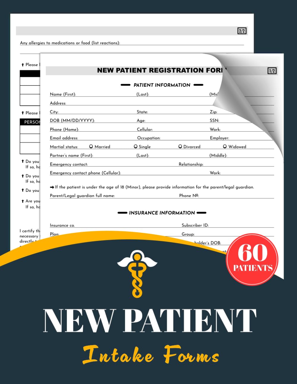 New Patient Intake Forms: Patient Registration for Hospitals, Clinics, Health Centers, & Private Practices | Record Resident Information, Health History, Insurance & More - 6365