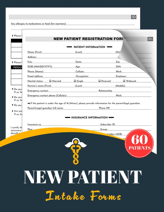 New Patient Intake Forms: Patient Registration for Hospitals, Clinics, Health Centers, & Private Practices | Record Resident Information, Health History, Insurance & More - 6365