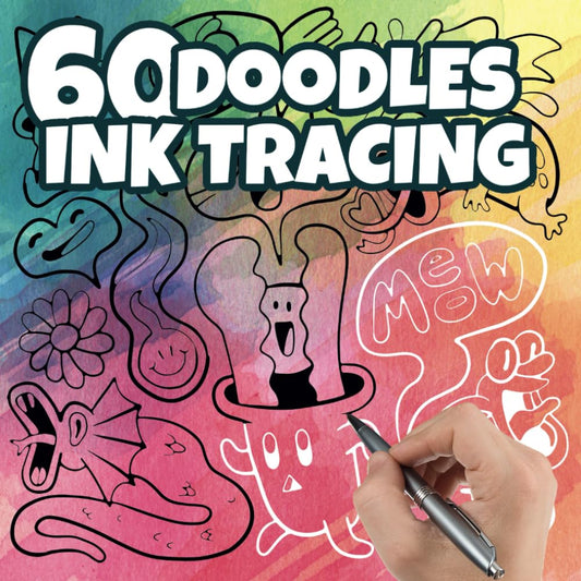 60 Doodles Ink Tracing: Fun Ink Tracing Book with Easy and Hard Doodles in Two Modes - 8308