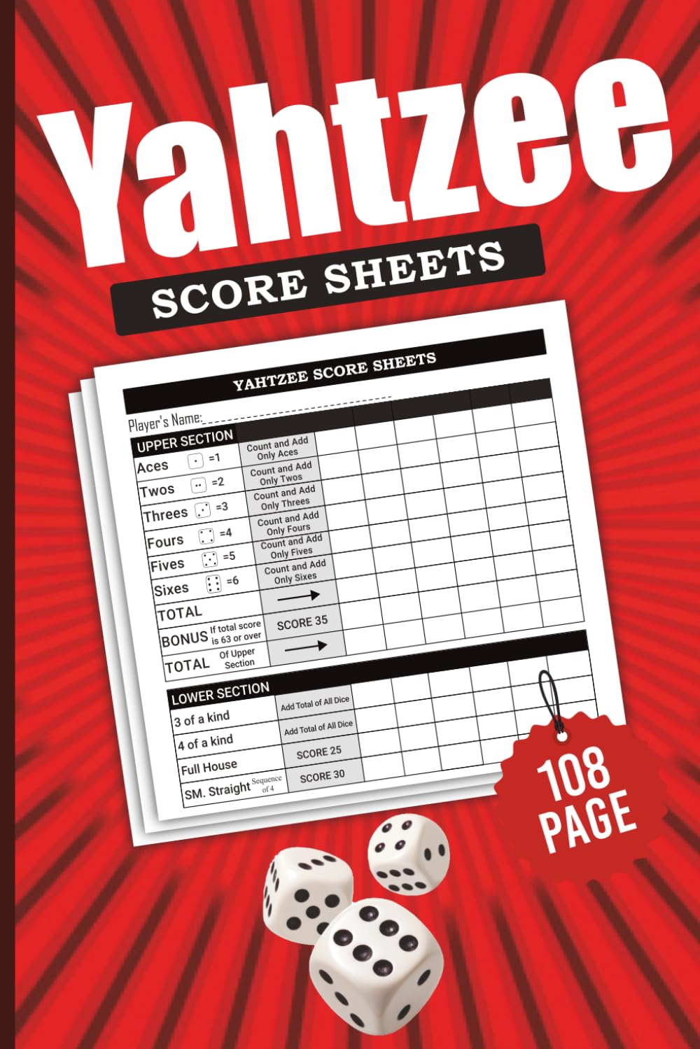 Yahtzee Score Sheets: Large Print Double Sided Scorekepping Cards For Yahtzee Dice Game - 108 Pages, 6x9 inche - 1755