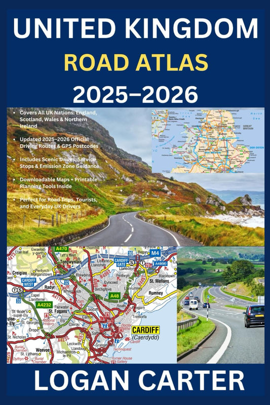 UNITED KINGDOM ROAD ATLAS 2025–2026: Scenic Routes, GPS Postcodes, Rest Stops & Trip Planning for England, Scotland, Wales, Northern Ireland & Great Britain — Full-Color Driving Guide Maps - 4025