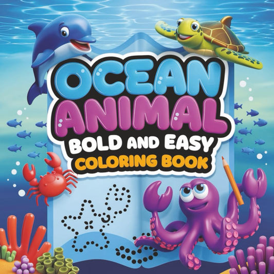 Cute Ocean Animals Coloring Book: Bold and Easy Ocean Coloring Book for Adults & Kids | Great Stress Relief Coloring Book For Kids & Adults - 1396