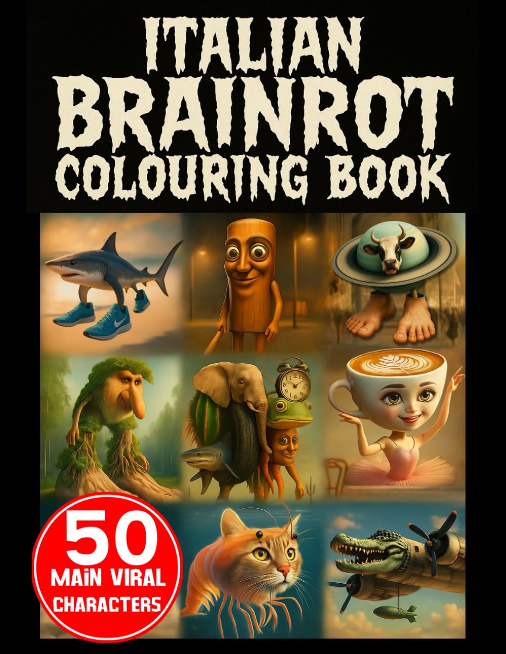 Italian Brainrot Colouring Book: 50 Main Viral Characters: Strange Designs to Colour for Kids, Teens and Adults Who Crave Chaos and Creepy-Cute Brainrot - 9636