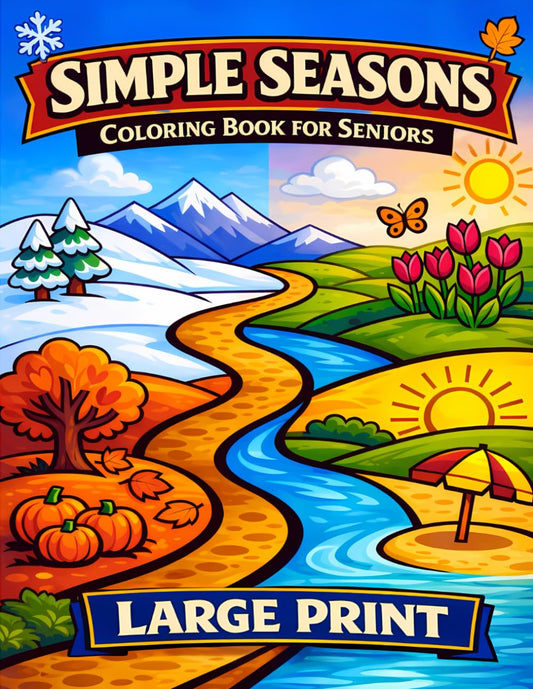 Simple Seasons Large Print Coloring Book for Seniors: Relaxing & Cozy Designs for Mindfulness — Easy Winter, Spring, Summer & Fall Scenes perfect for Men & Women alike. (Simple Coloring for Seniors)